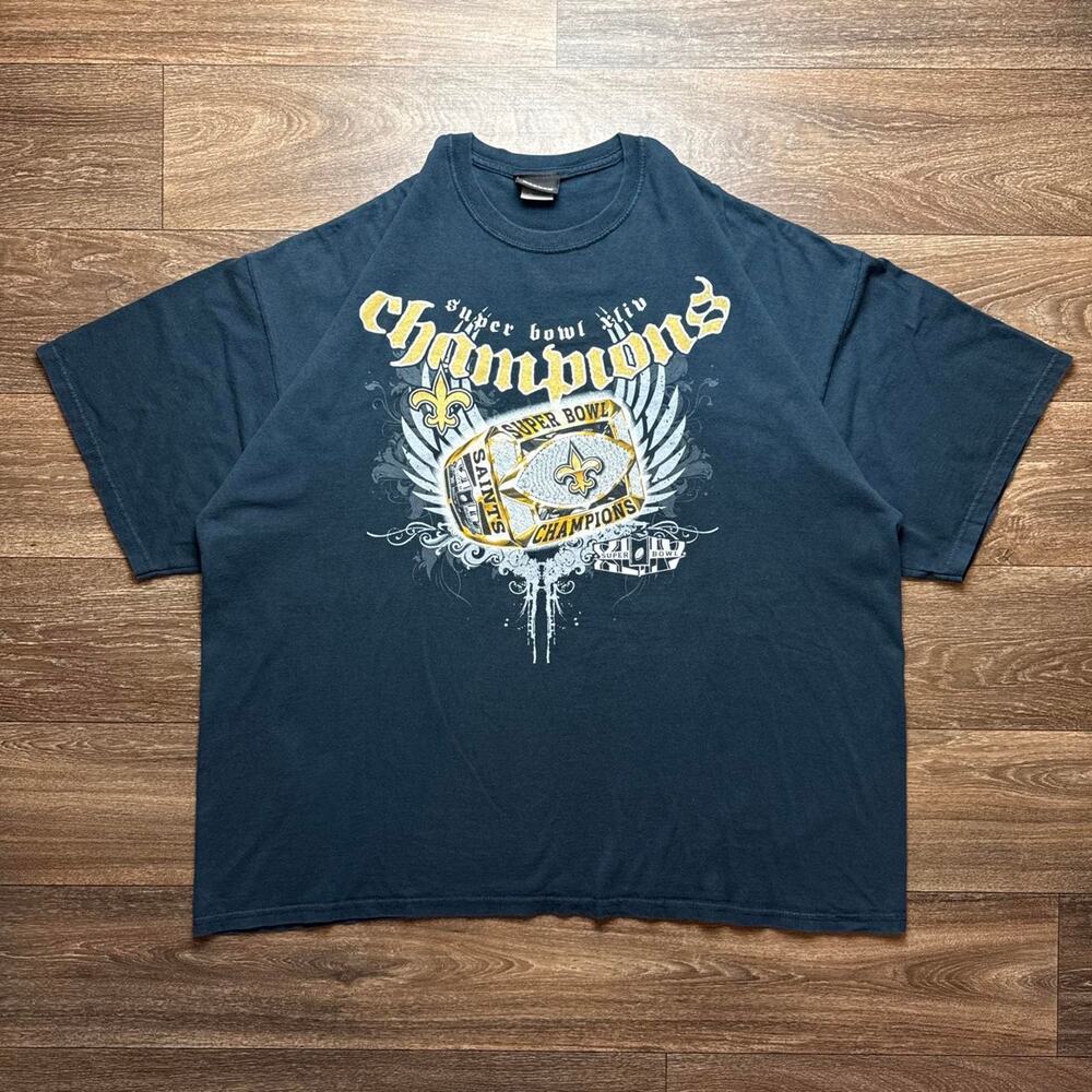Black Y2K New Orleans Saints Super Bowl XLIV Champions Tee